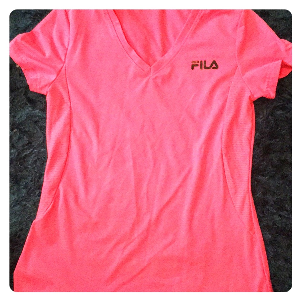 Fila Sport Neon Pink V-beck Exercise Tee Sz YL